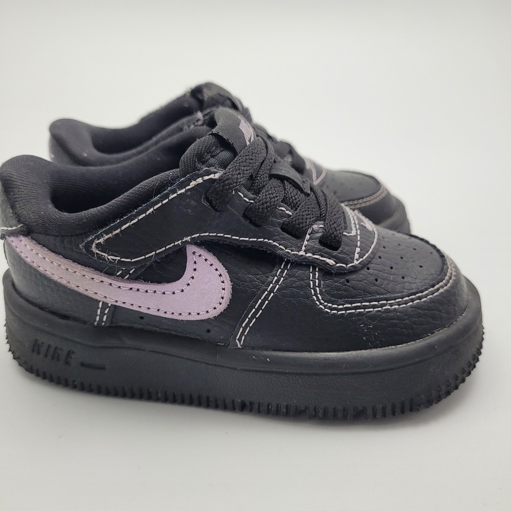 Nike Air Force 1 Baby 6C Black Purple Leather Hook & Loop Low Top HJ6764-001 - Picture 5 of 14